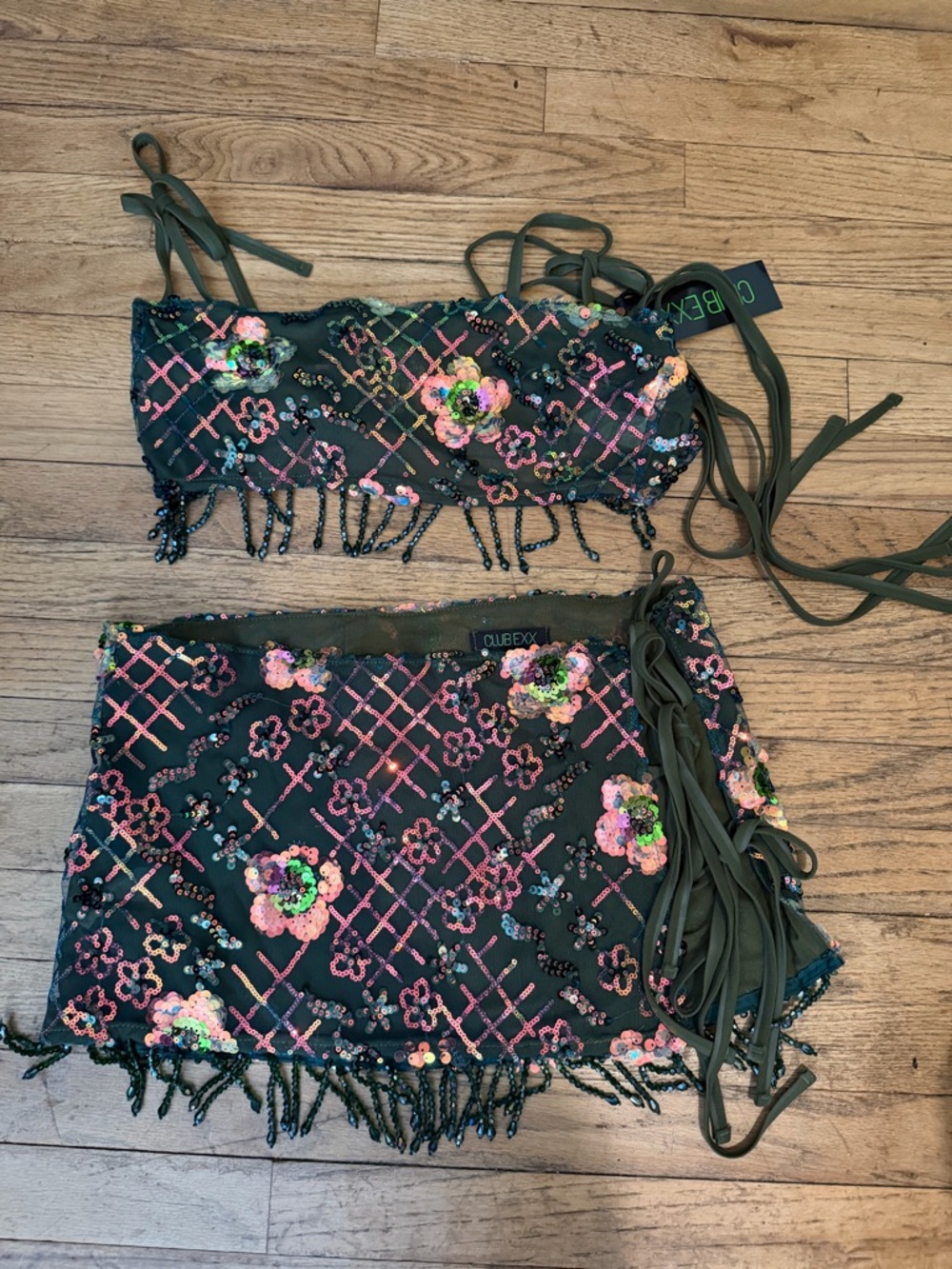 Embellished Sequin Floral Bikini Set with Fringe DOLLSKILL